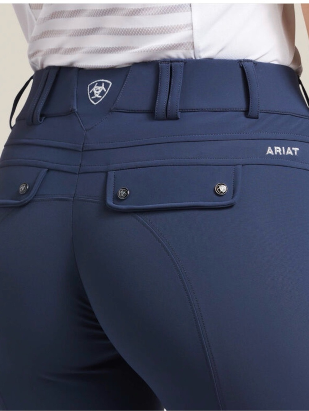 Ariat Navy Equestrian Riding Breeches with Buttoned Back Flap Pockets